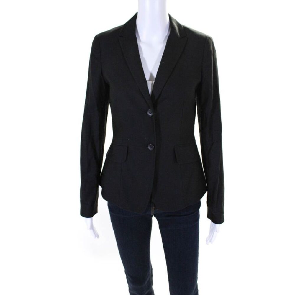 Club Monaco Women's Collared Long Sleeves Two Button Blazer Black